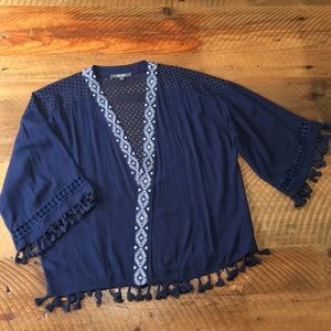 MISS ME Boho Cropped Kimono with Tassels, Medium